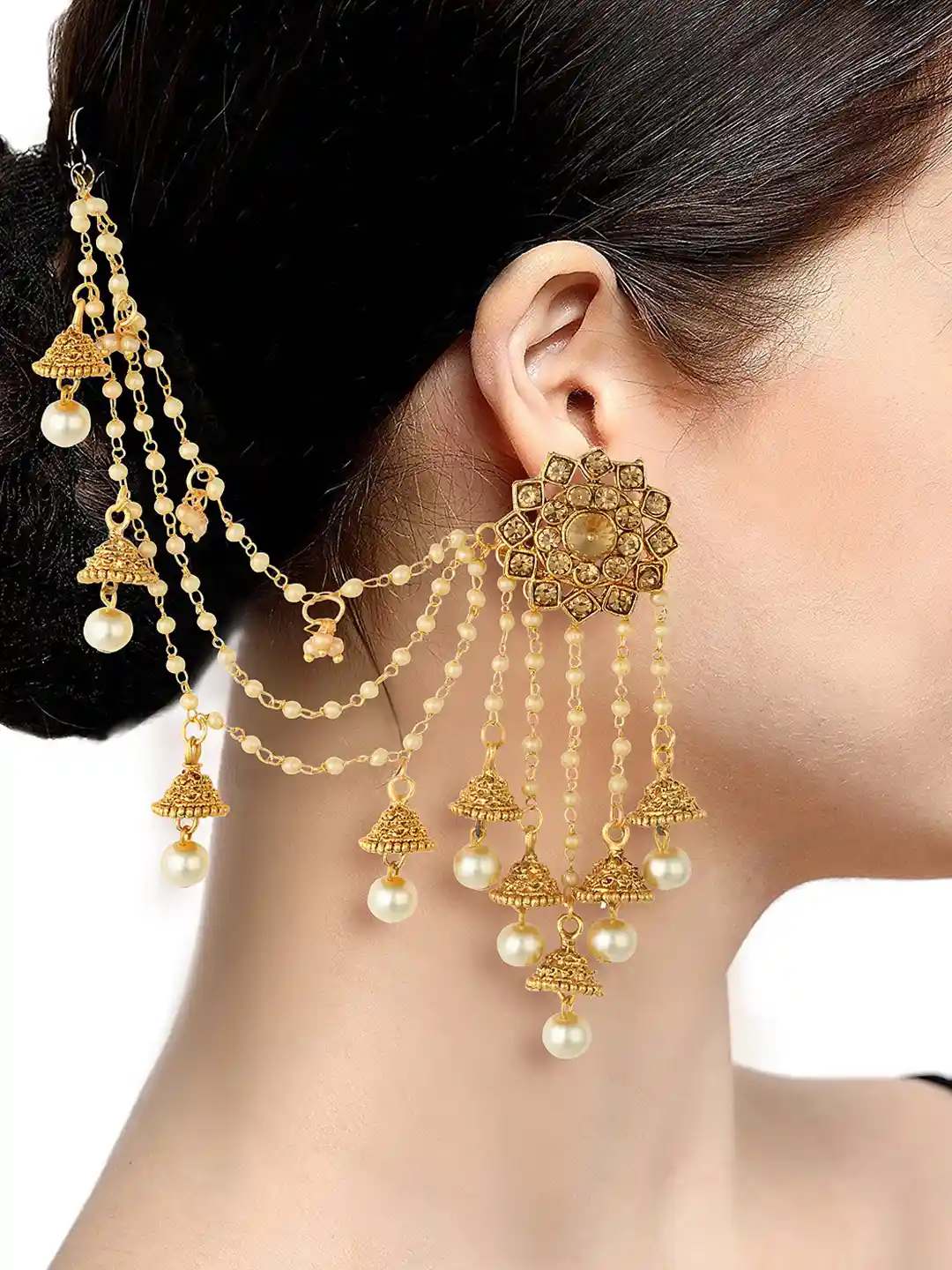 Buy Sukkhi Gold-Plated White Bahubali Pearl Classic Jhumkas With