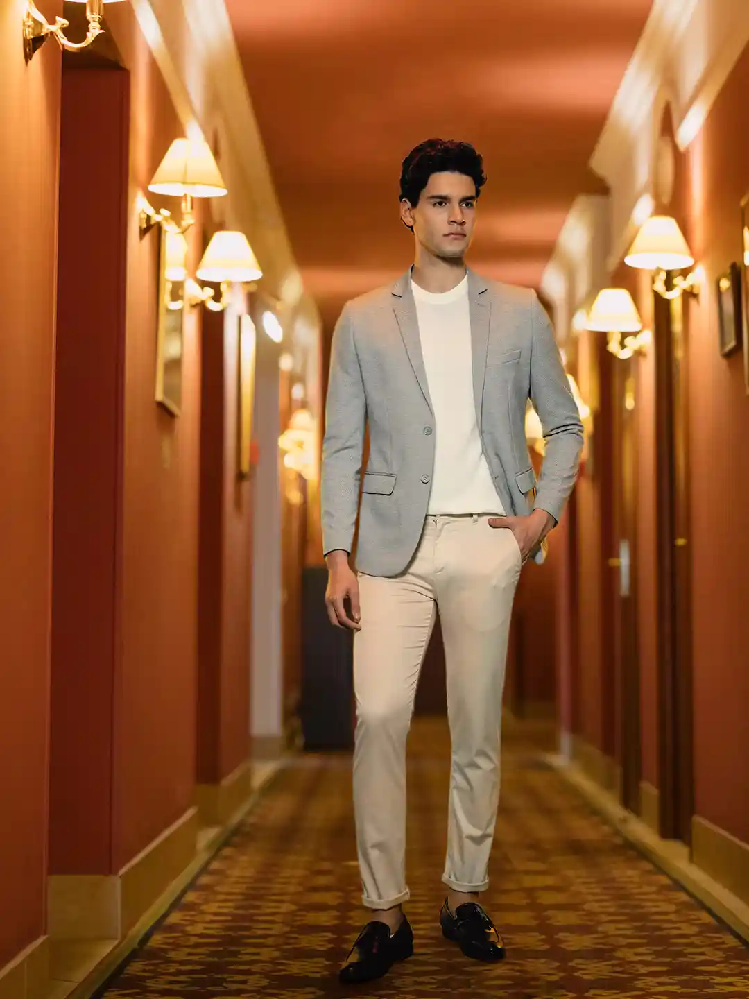 Casual Grey Jacket Brown Shoes INVICTUS Men Grey Melange Solid - Main Image