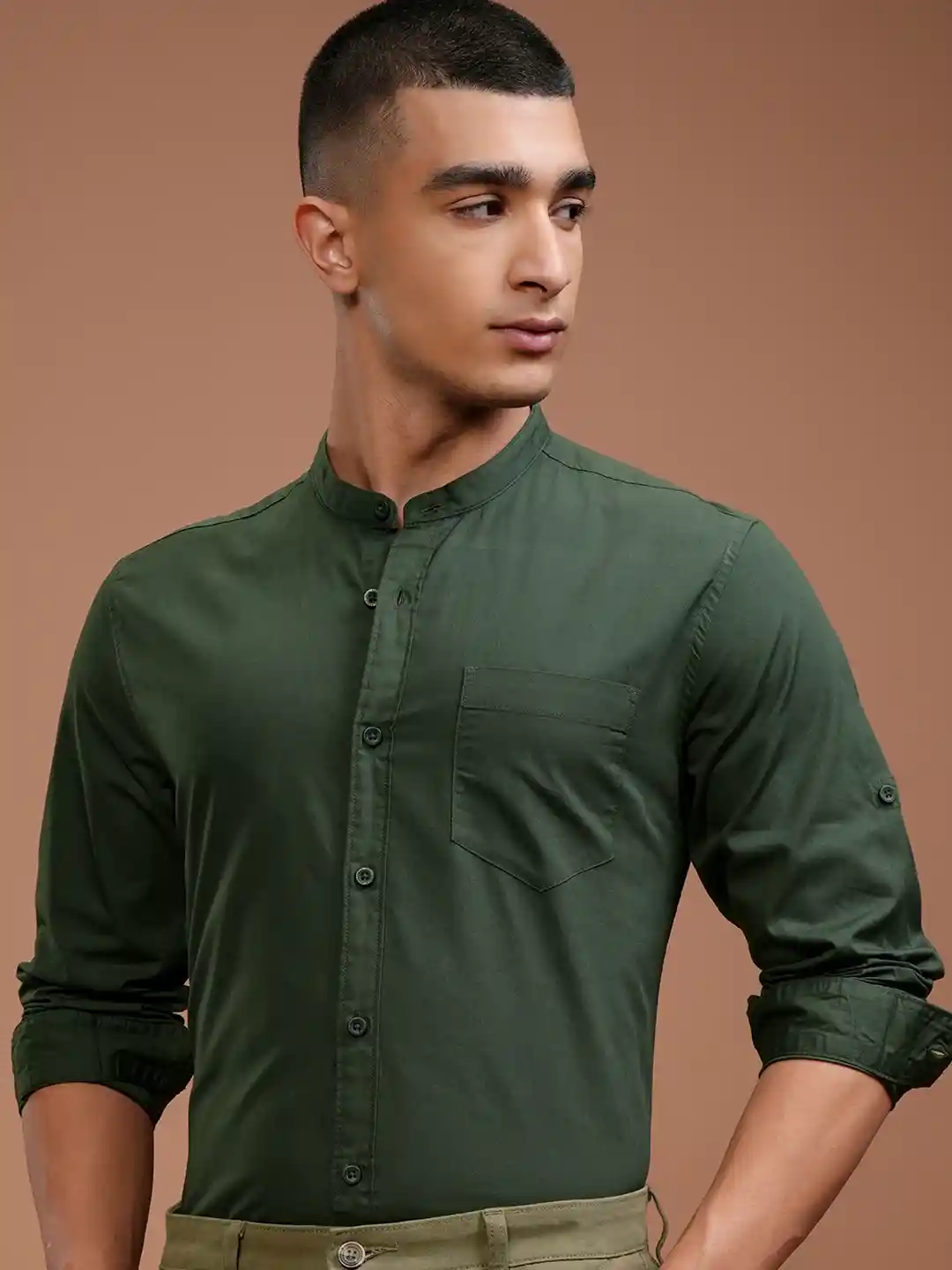 Highlander Olive Green Slim Fit Casual Shirt