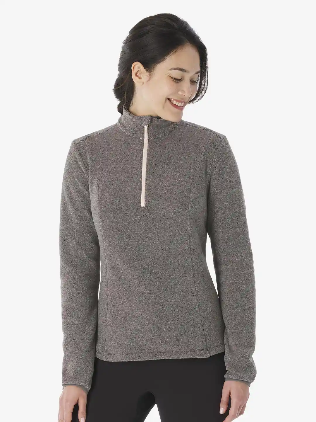 Buy Decathlon QUECHUA Women Grey Half Zip Warm Fleece Sweater