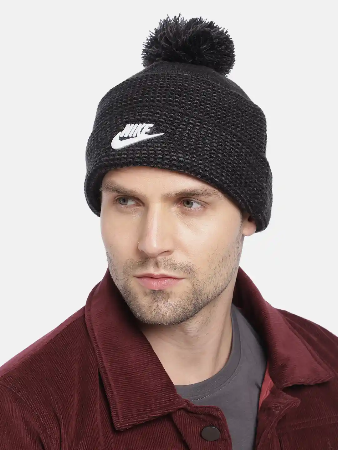 Buy Nike Unisex Black Self Design NSW CUFFED FUT POM Beanie Caps