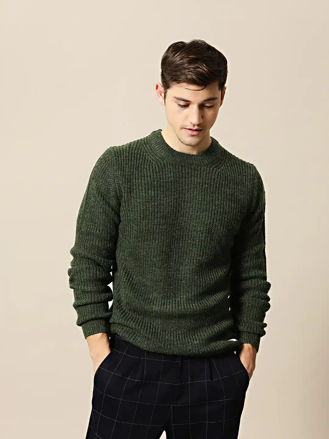 Buy Mr Bowerbird Men Olive Green Solid Pullover Sweater Sweaters