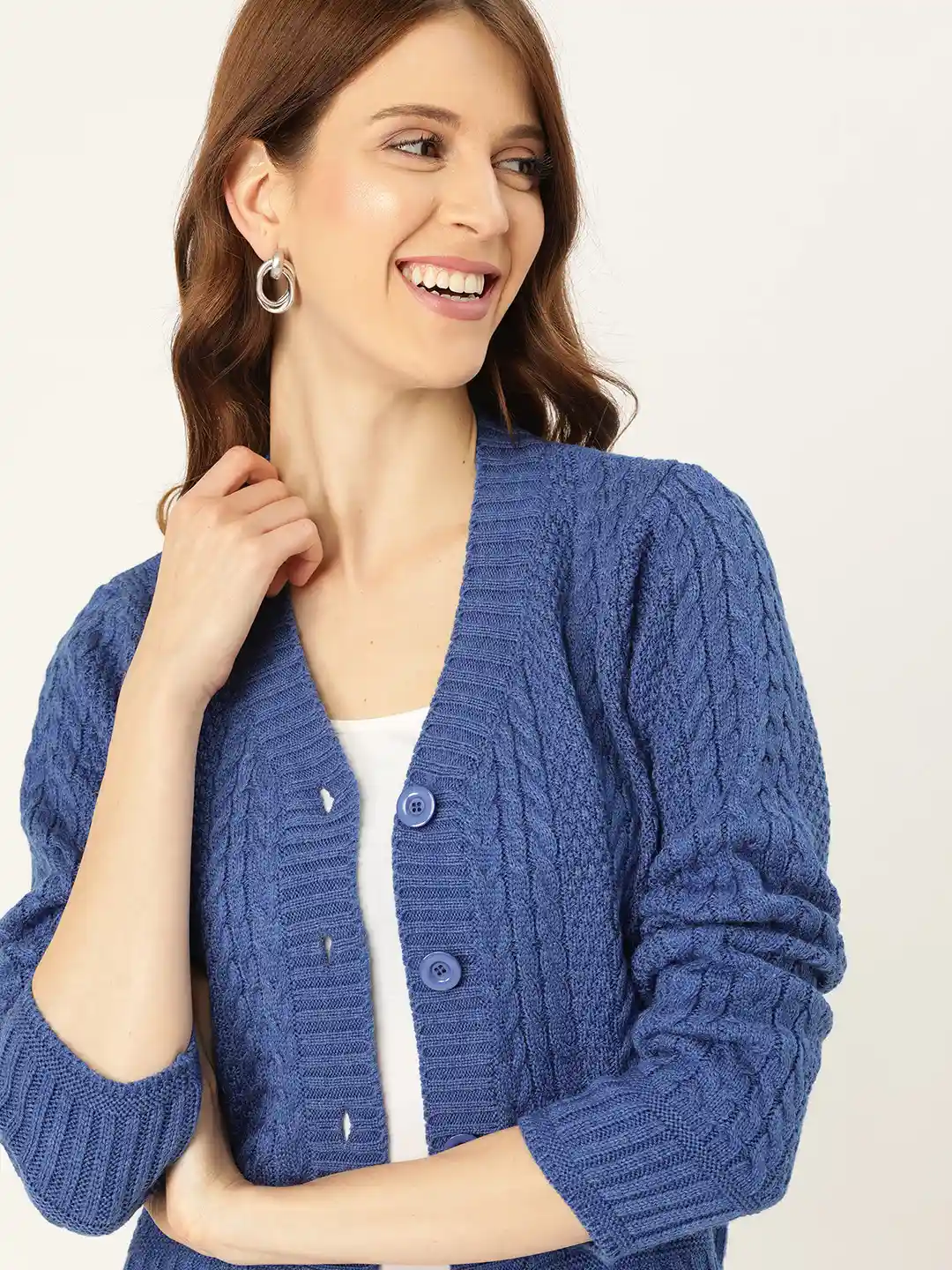 Buy DressBerry Women Blue Open Knit Cardigan Sweater Sweaters