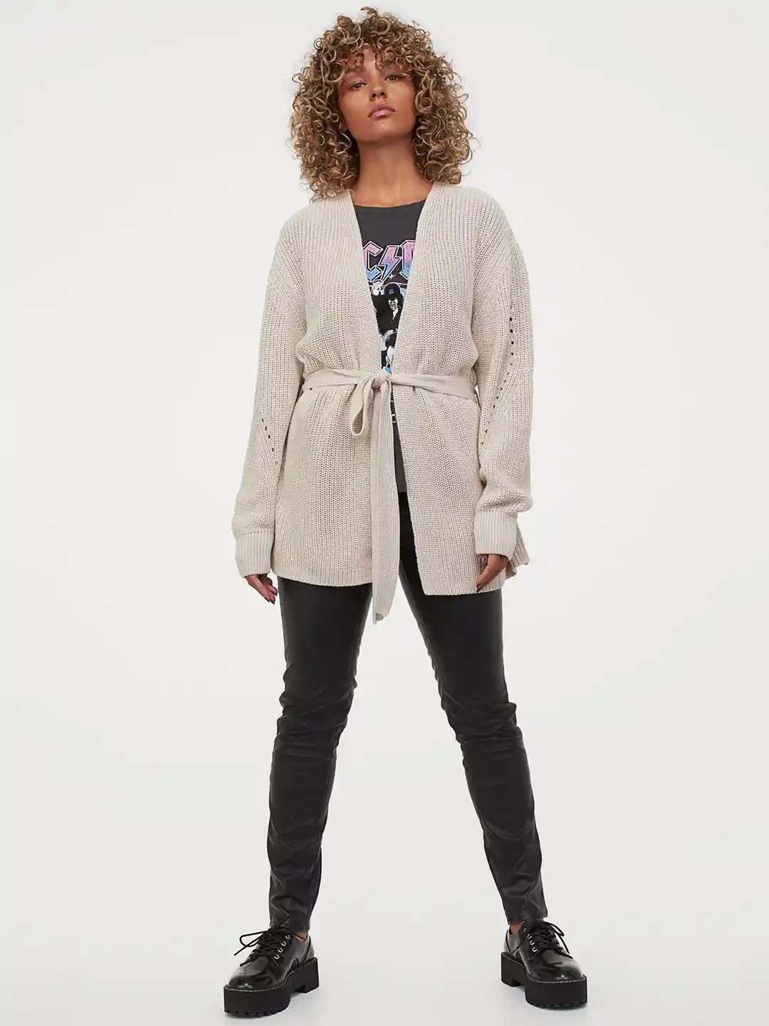 Buy H&M Women Beige Cardigan with a Tie Belt Sweaters for Women