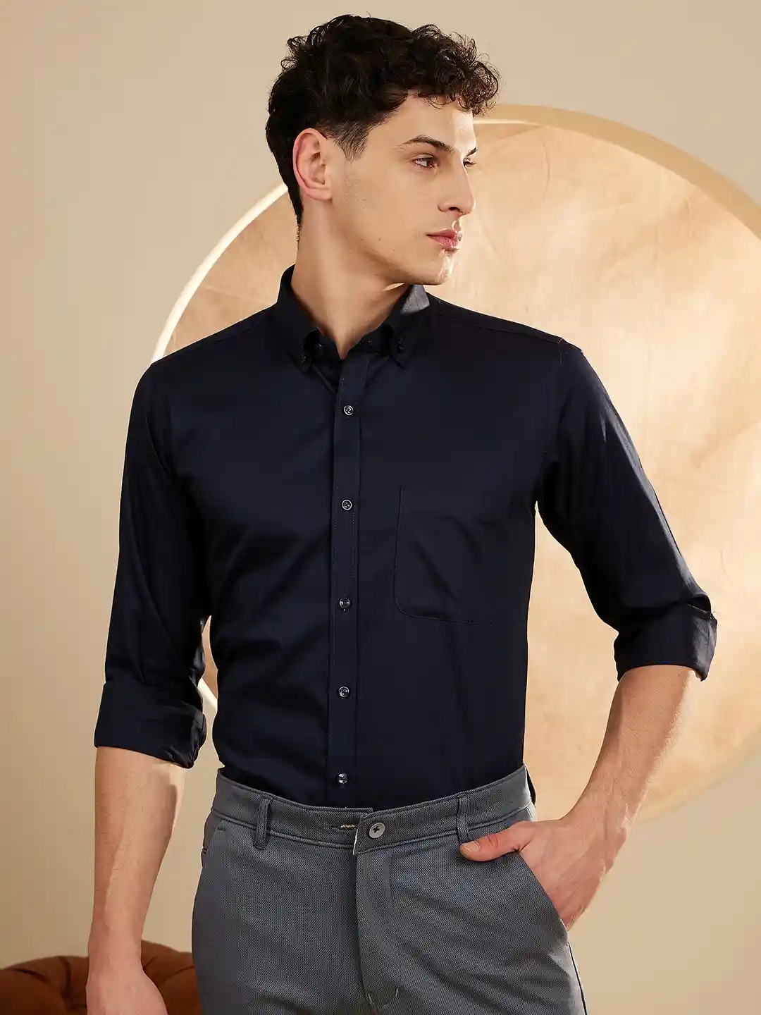 Smart Casual Long Sleeve With Shorts Men DENNISON Men Navy Blue
