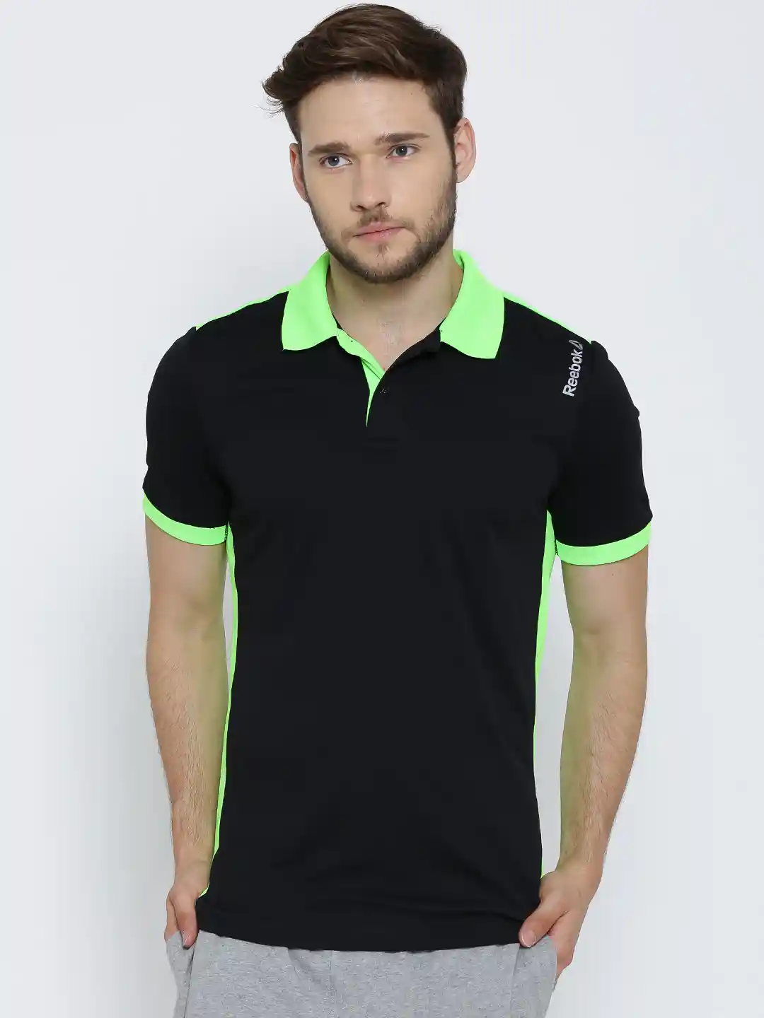 Buy Reebok Black Green Polyester Training Polo T-shirt Tshirts