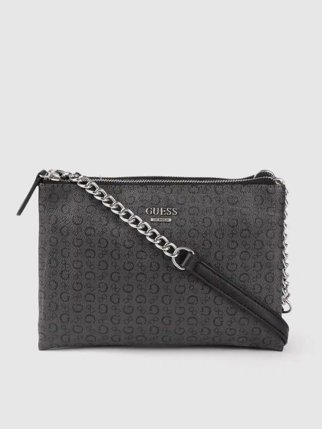 Buy GUESS Charcoal Grey Black Brand Logo Print Sling Bag