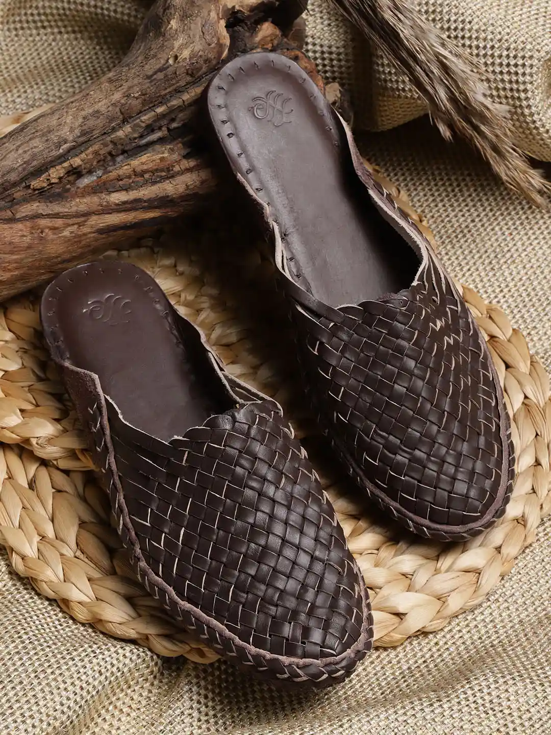 Buy House of Pataudi Men Coffee-Brown Leather Basket Weave