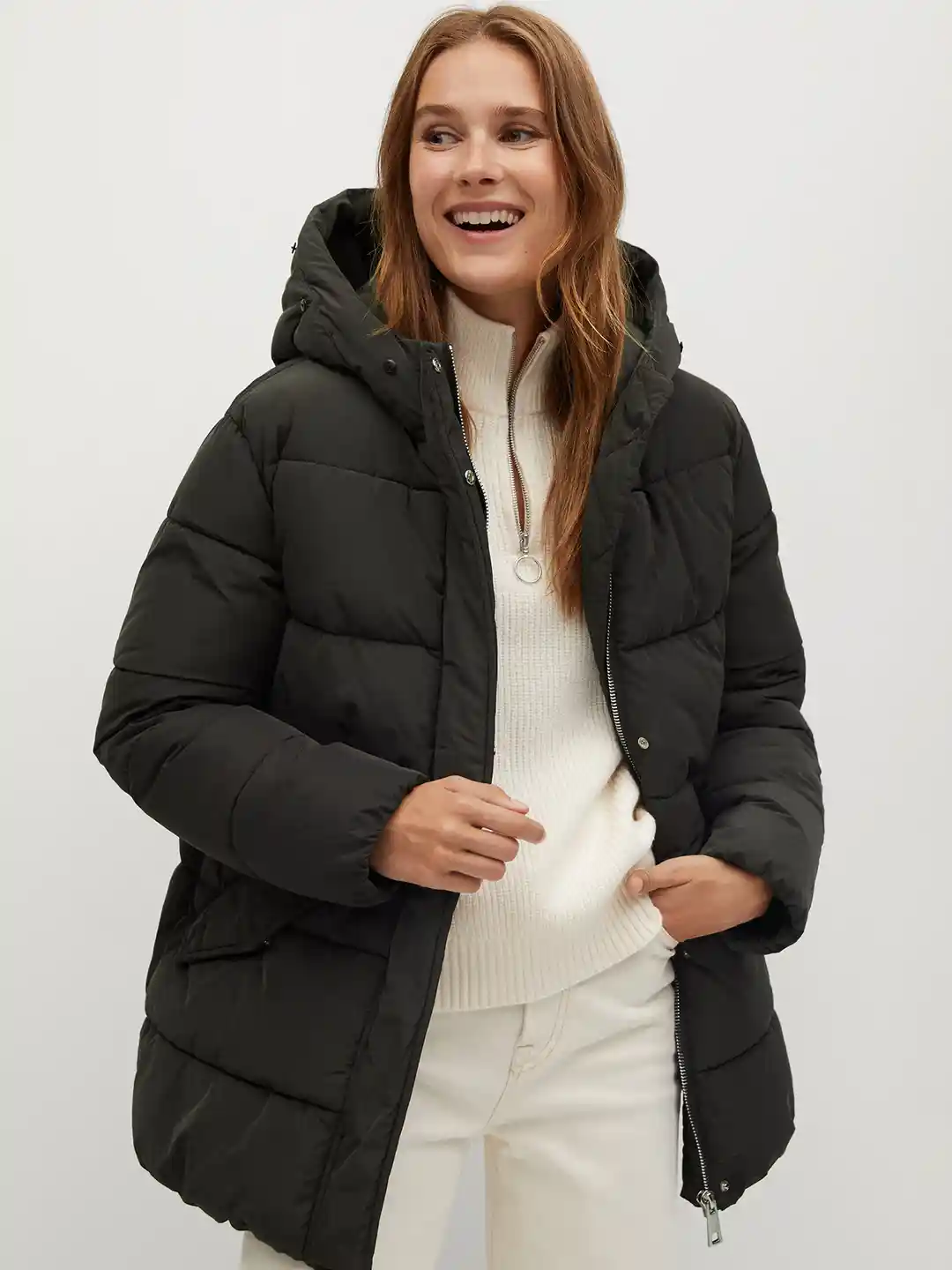 Myntra Mango Longline Padded Jacket In Black Mango Longline Padded