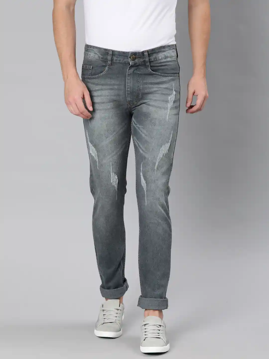 Buy Urbano Fashion Men Grey Slim Fit Mid-Rise Mildly Distressed