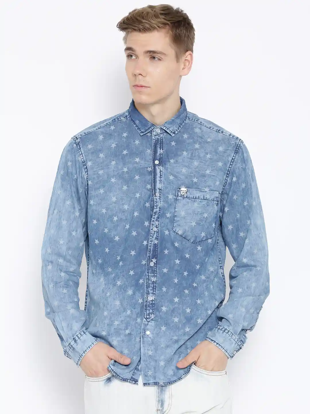 Jeans Shirt Star ERL Star-pattern Cotton Denim Shirt Blue FARFETCH IN