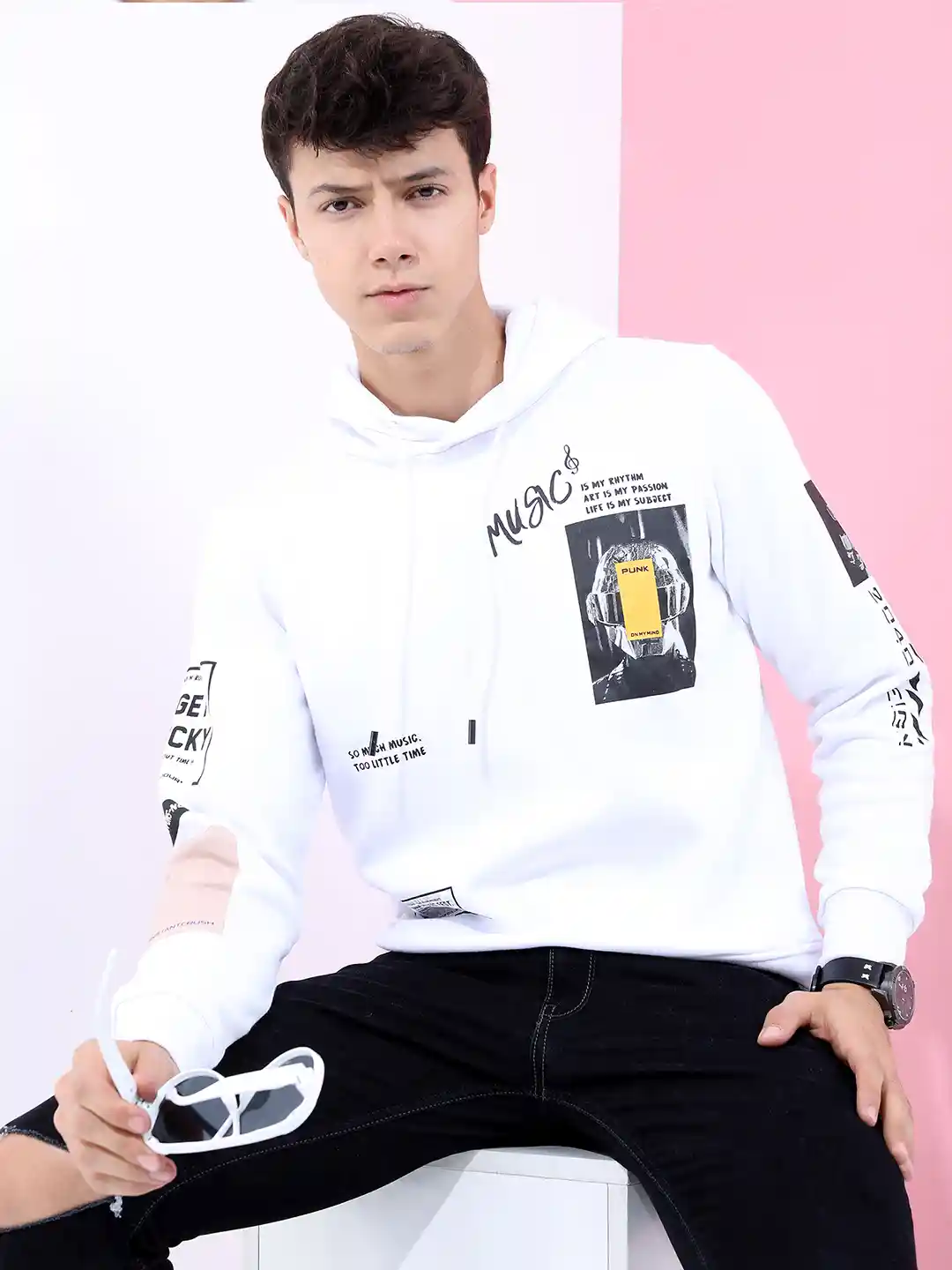 HIGHLANDER Men White Printed Hooded Sweatshirt