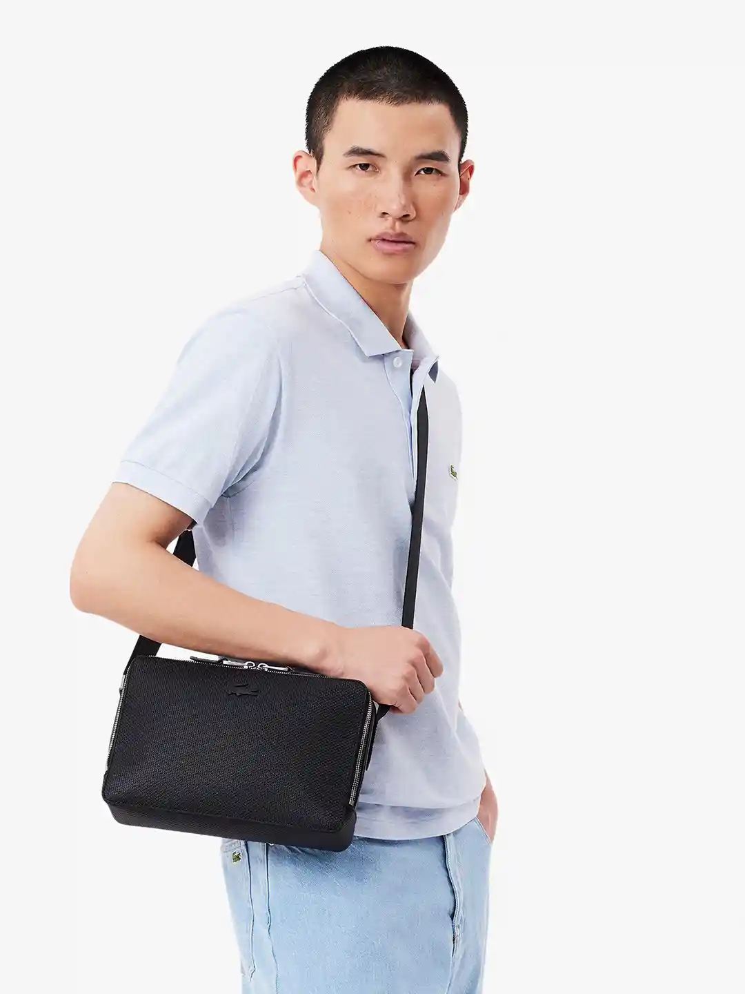 Buy Lacoste Men Black Solid Messenger Bag Messenger Bag for Men