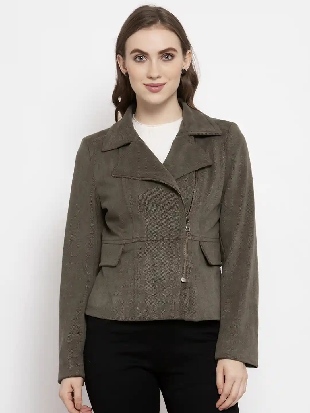 Buy Gipsy Women Olive Green Solid Biker Jacket Jackets for Women