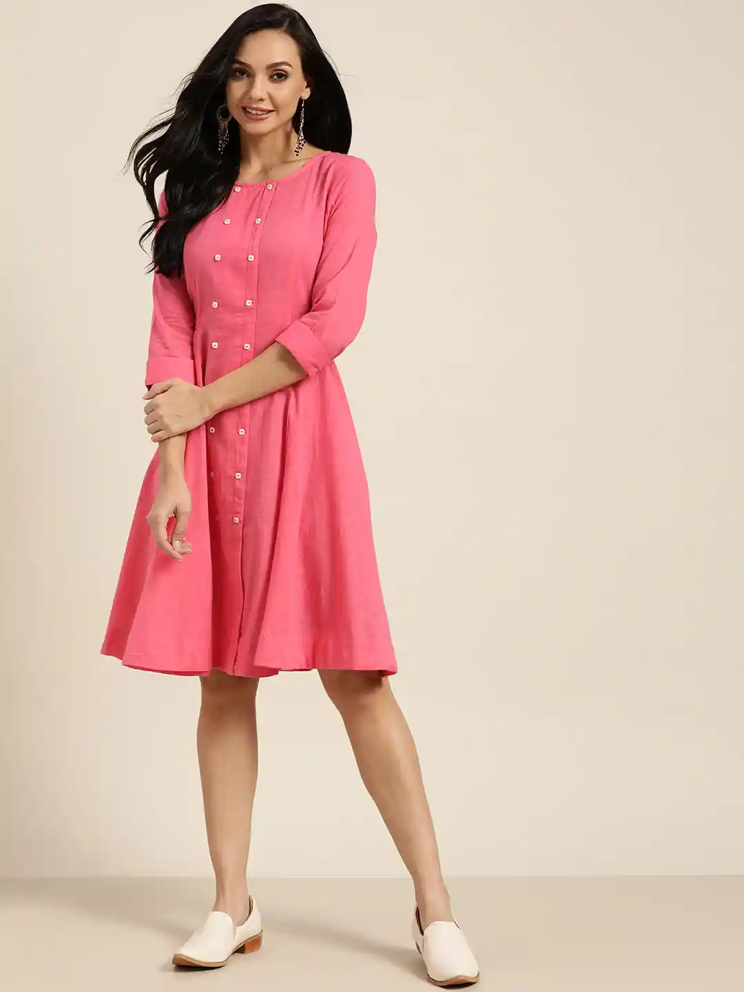 Buy Sangria Women Pink Pure Cotton Solid A-Line Dress Ethnic