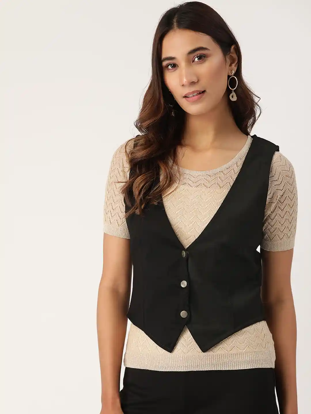 Buy Cottinfab Women Black Solid Lightweight Waistcoat Waistcoat