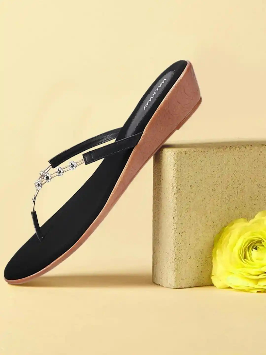 WALKWAY by Metro Women Black Gold-Toned Embellished Sandals