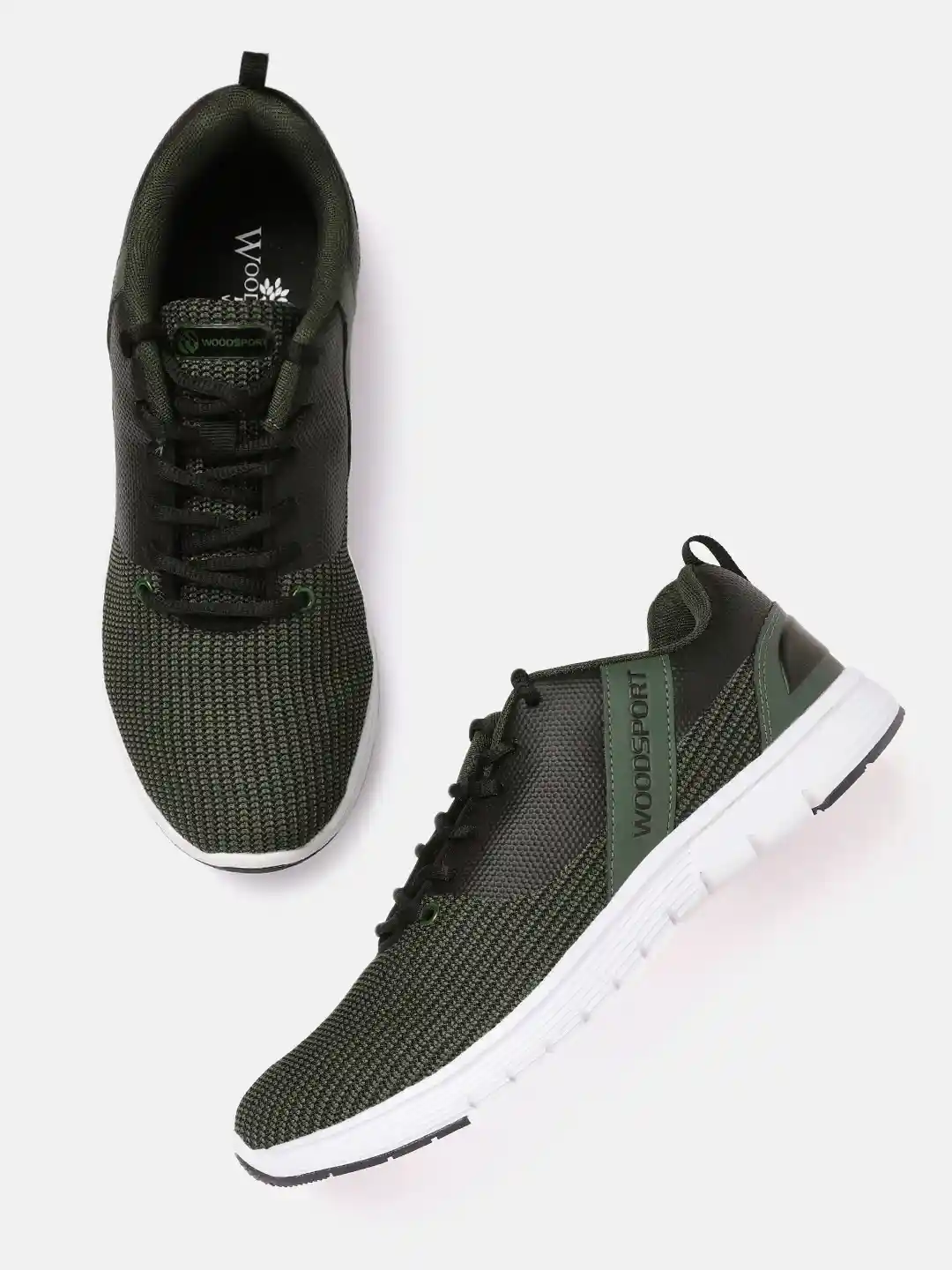 Buy Woodland Men Olive Green Black Self-Striped Sneakers