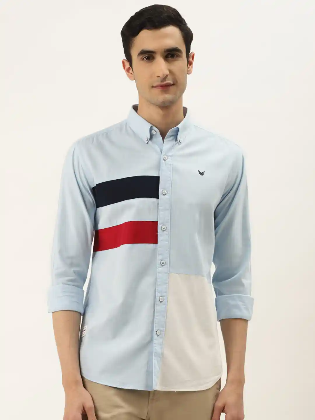 Buy RED BLUE Men Blue White Regular Fit Colourblocked Pure