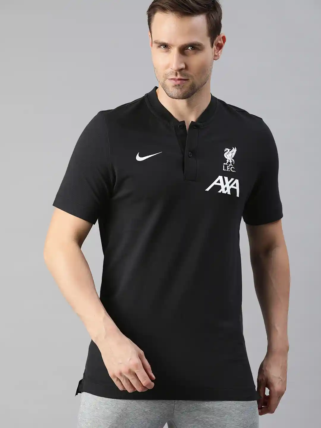 Buy Nike Men Black Printed Mandarin Collar Football T-shirt