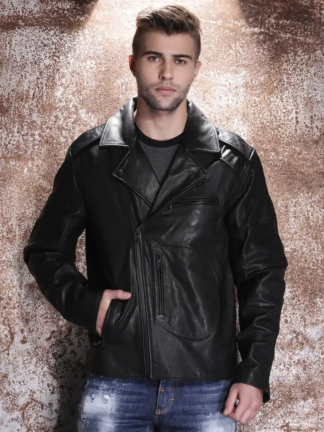 Buy Harley-Davidson Black Slim Fit Leather Biker Jacket Jackets