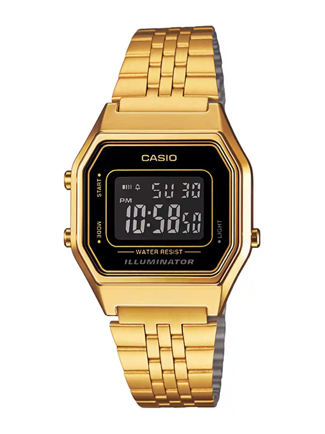 CASIO Vintage LA680WGA-1BDF Black Digital Dial Gold Stainless Steel Band  D205