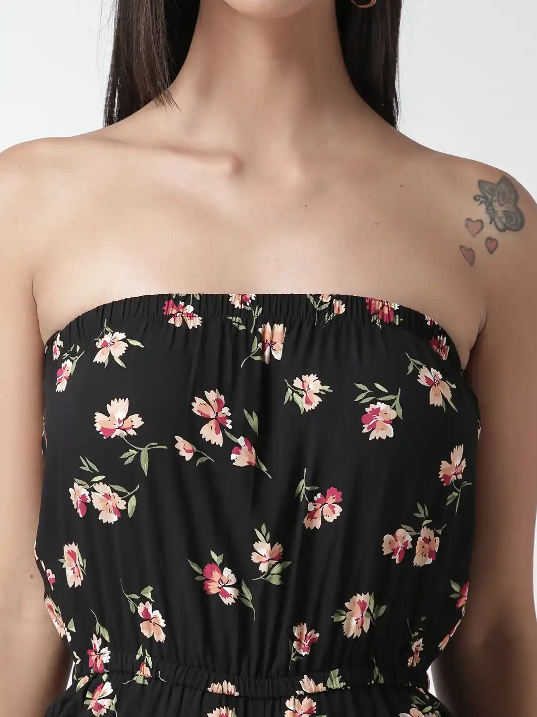 Buy FOREVER 21 Black Floral Print Tube Jumpsuit Jumpsuit for