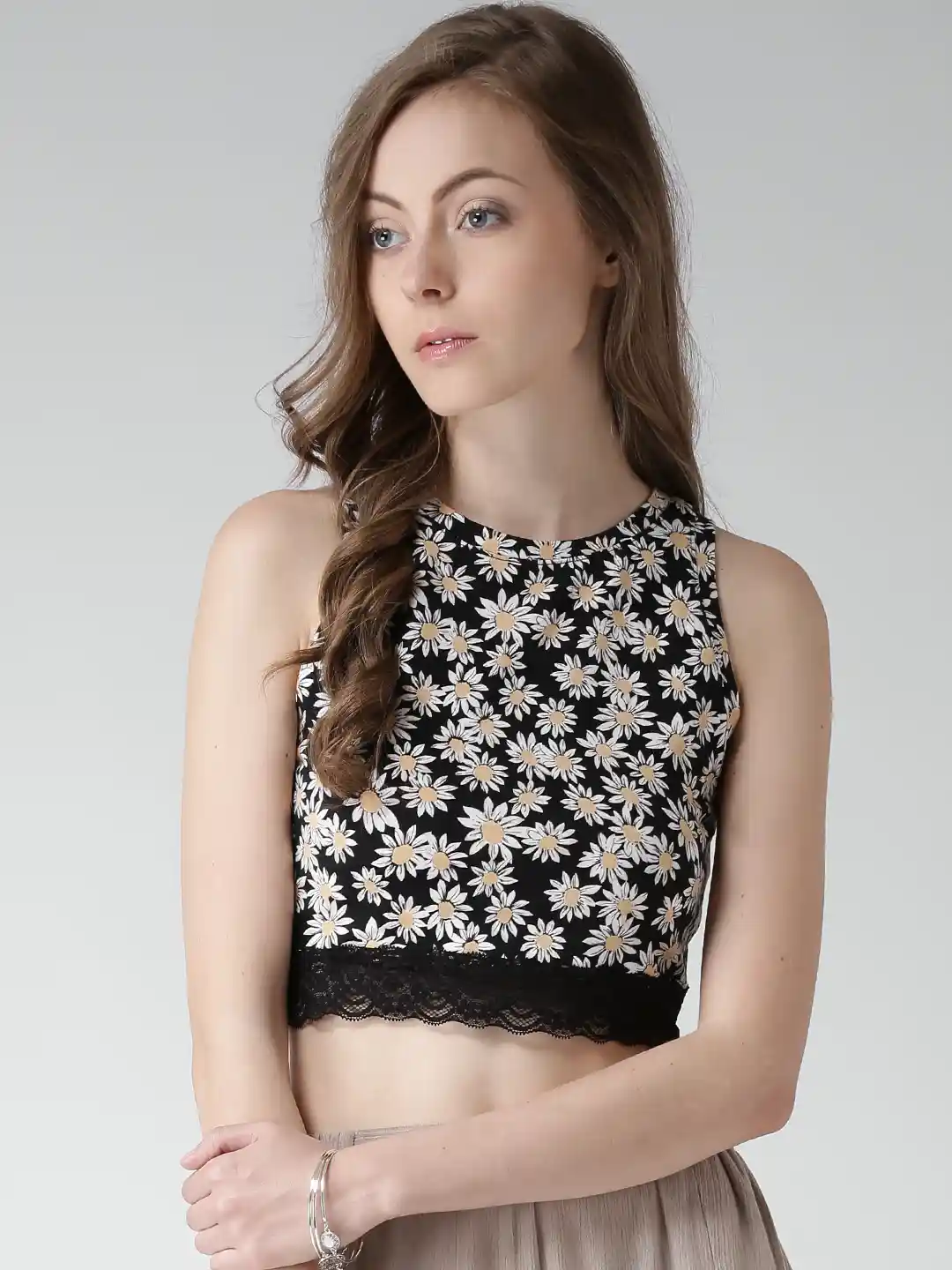 Buy FOREVER 21 Black Floral Print Crop Top Tops for Women