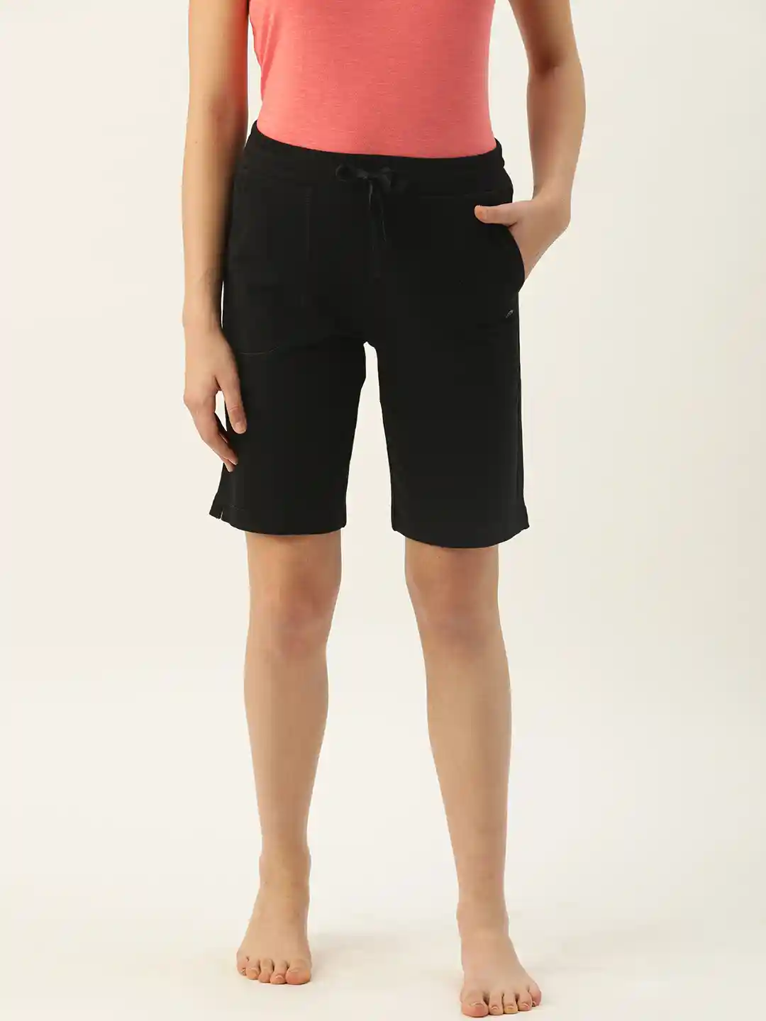 Buy Enamor Women Mid-Rise Cotton Bermuda Lounge Shorts With Side