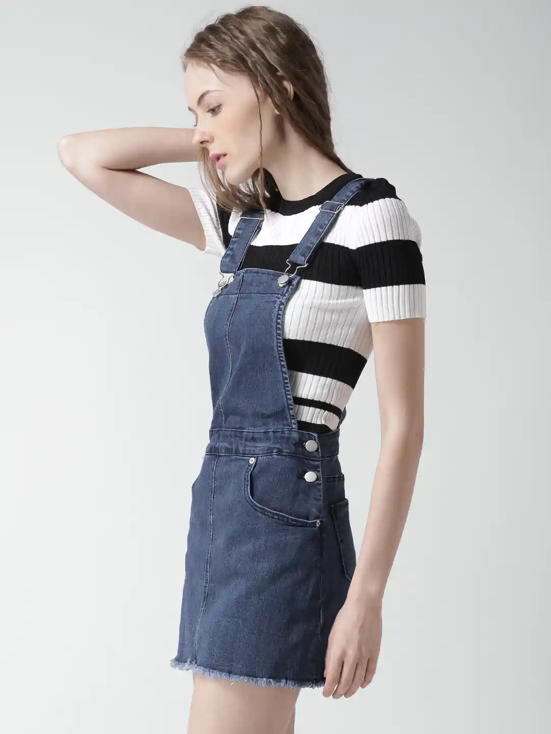 Jeans Girls Clothes Forever 21 FOREVER 21 Women Olive Green Solid Denim  Pinafore Dress, image size:1080x1440