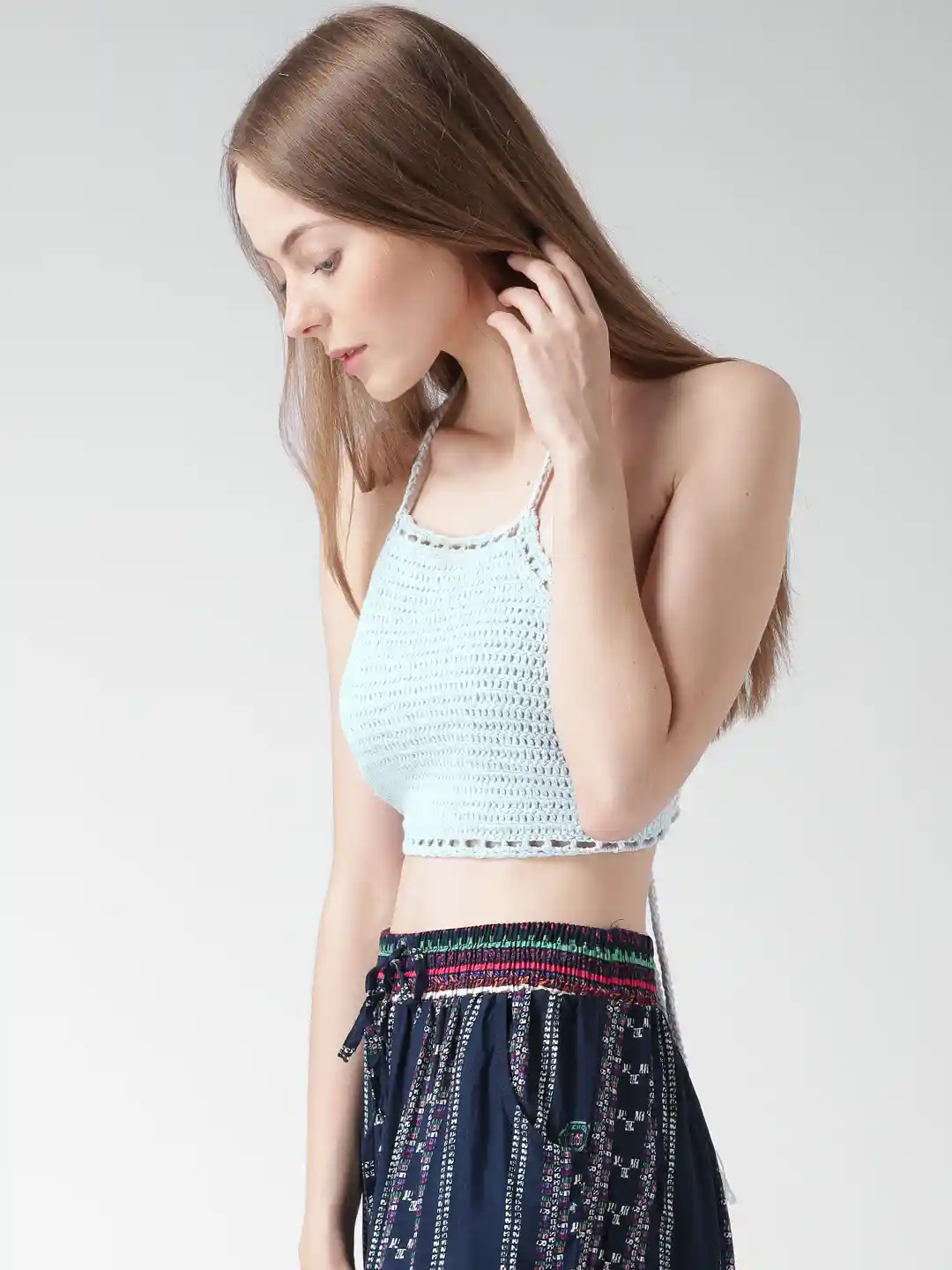 Buy FOREVER 21 Blue Crochet Halter-Neck Crop Top Tops for Women