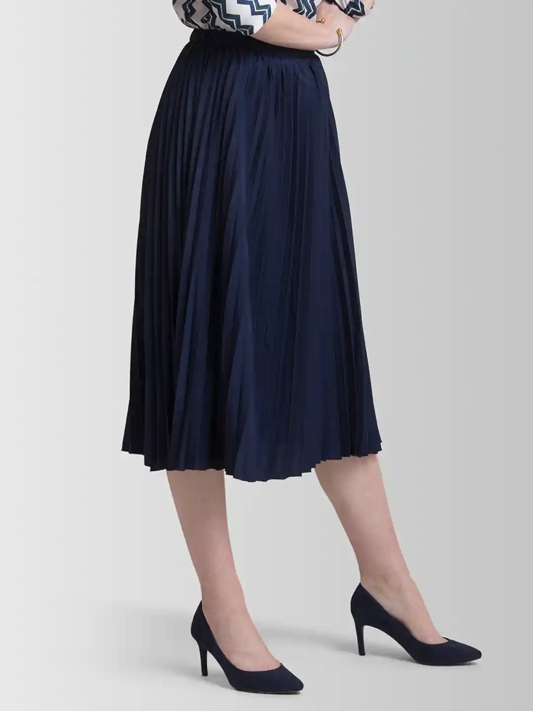 Knee Length Full Length Navy Pleated Skirt Buy FableStreet Navy