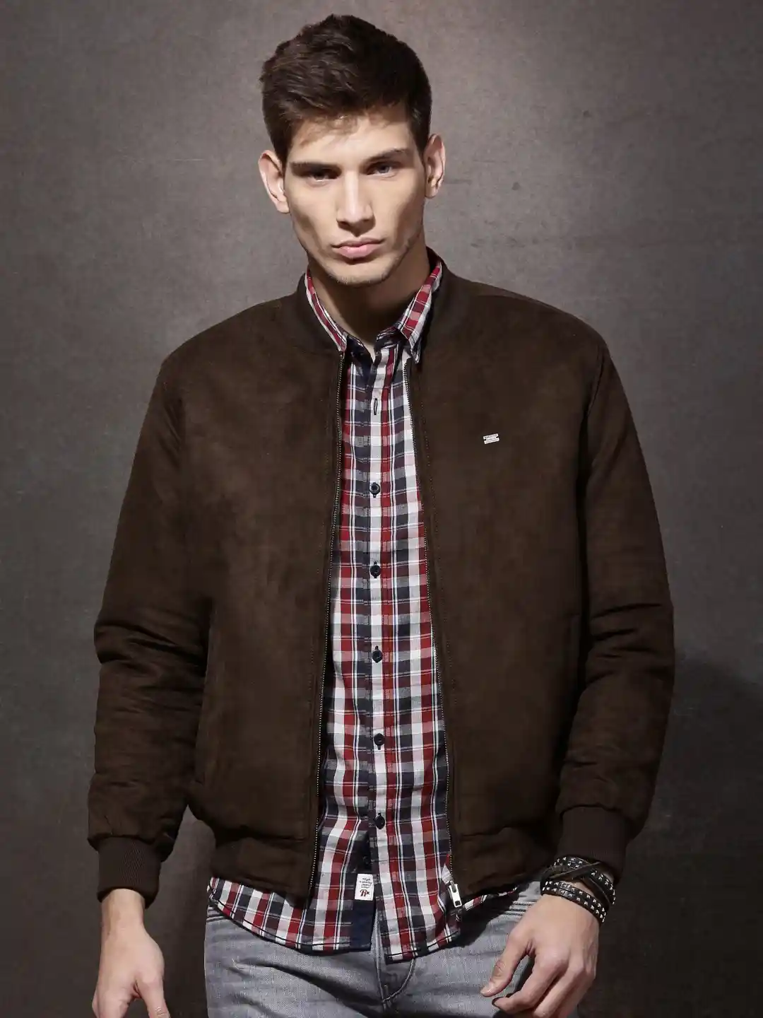 Buy Roadster Men Dark Brown Padded Suede Jacket - Jackets