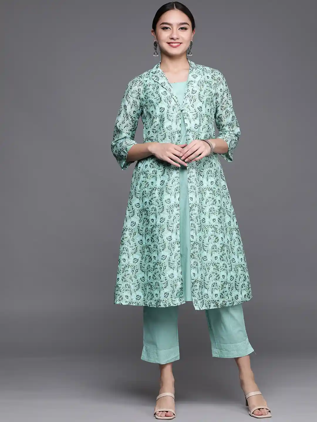 Buy Biba Women Blue Ethnic Print Regular Kurta And Palazzos With