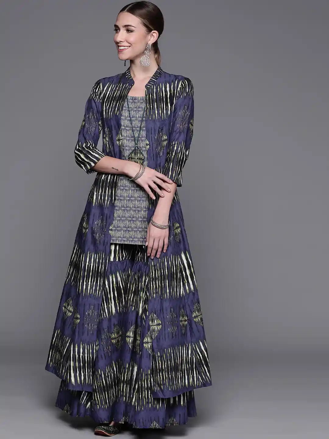 Buy Biba Women Navy Blue Off-White Printed Pure Cotton Kurti