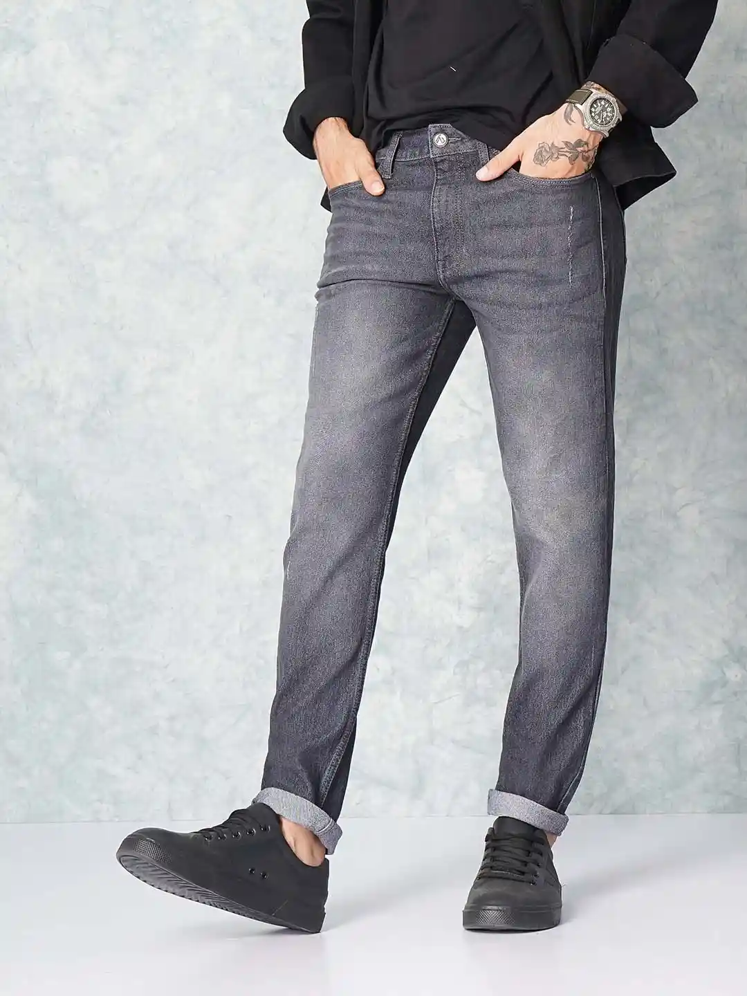 Buy The Indian Garage Co Men Grey Slim Fit Low-Rise Low Distress - Main Image