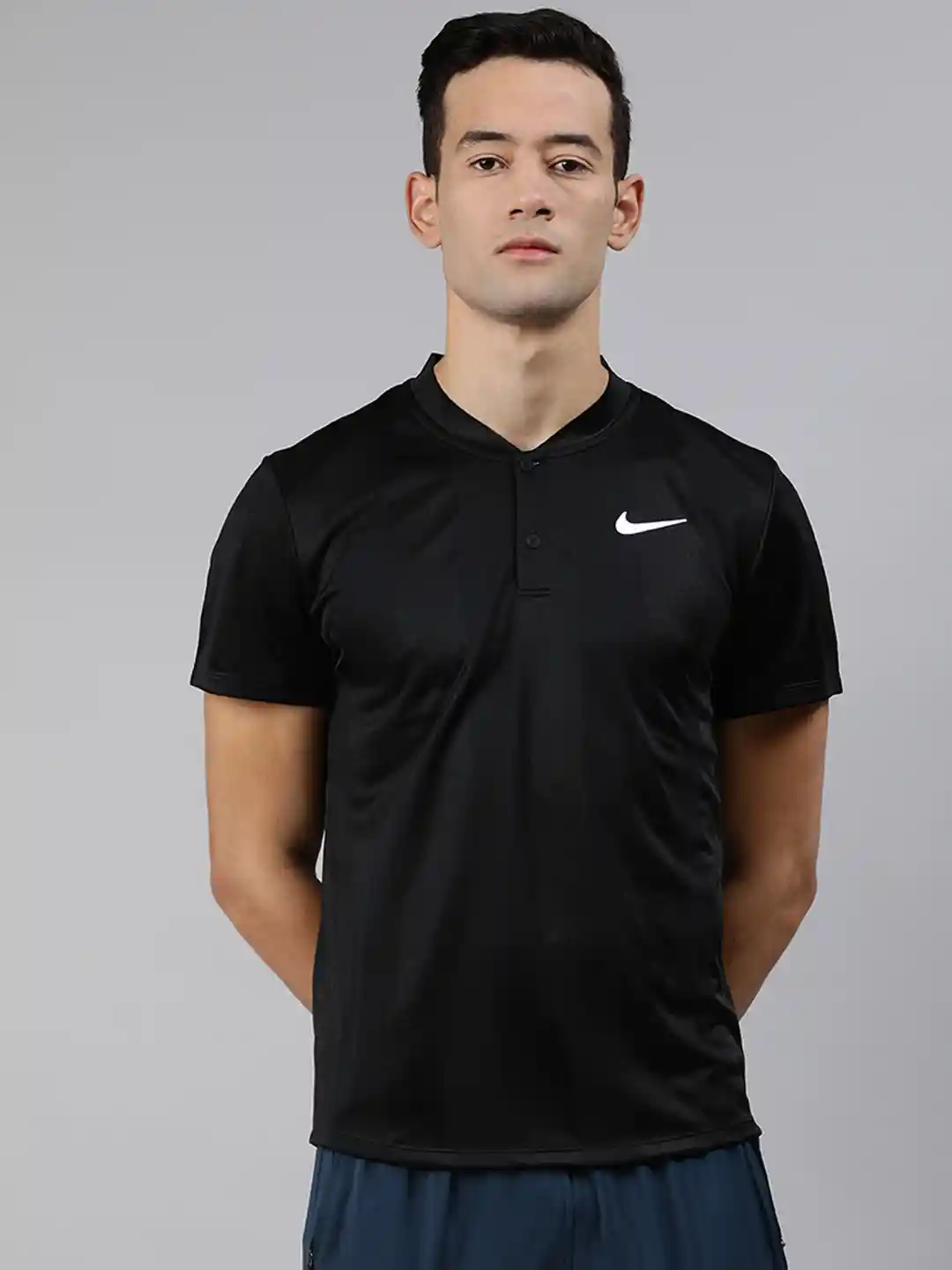 Buy Nike Men Black Solid Mandarin Collar T-shirt Tshirts for Men