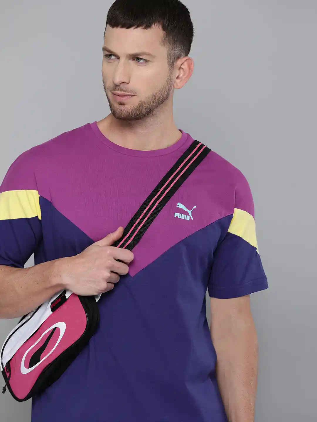 Buy Puma Men Purple Navy Blue Colourblocked Iconic MCS Round Neck Pure  Cotton T-shirt - Tshirts for Men 13502324 | Myntra