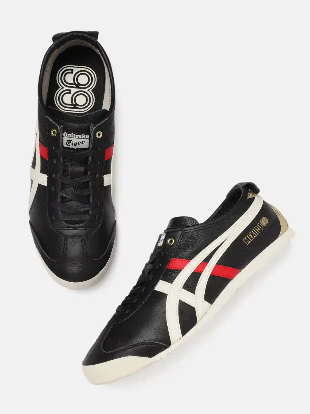 Buy Onitsuka Tiger Unisex Black White Mexico 66 Leather Sneakers