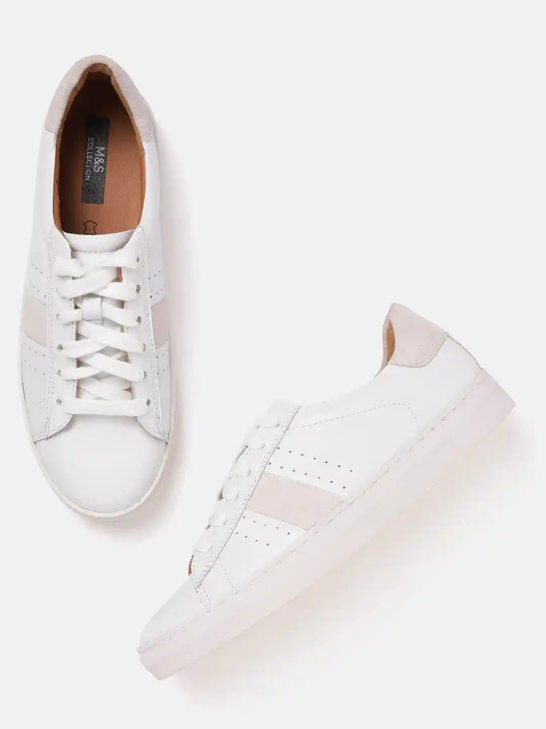 Buy Marks Spencer Women White Beige Leather Perforated