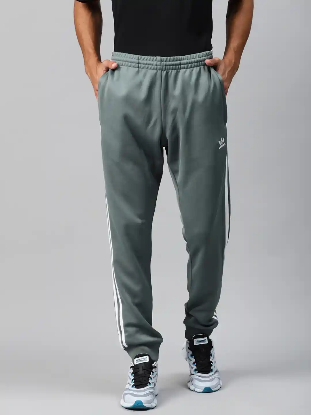 Buy ADIDAS Originals Men Grey Solid Slim Tapered Pure Cotton