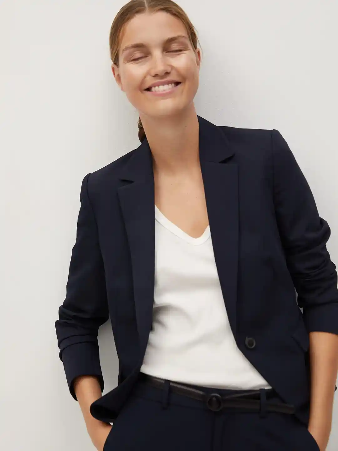 Buy MANGO Women Black Sustainable Solid Single-Breasted Casual