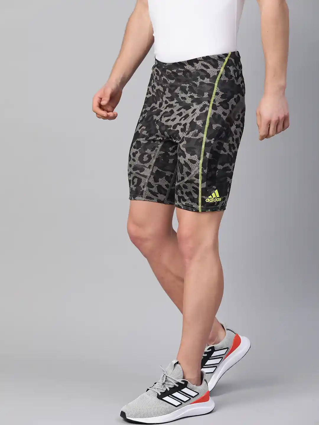 Buy ADIDAS Men Black Charcoal Grey Camouflage Print Adizero - Main Image