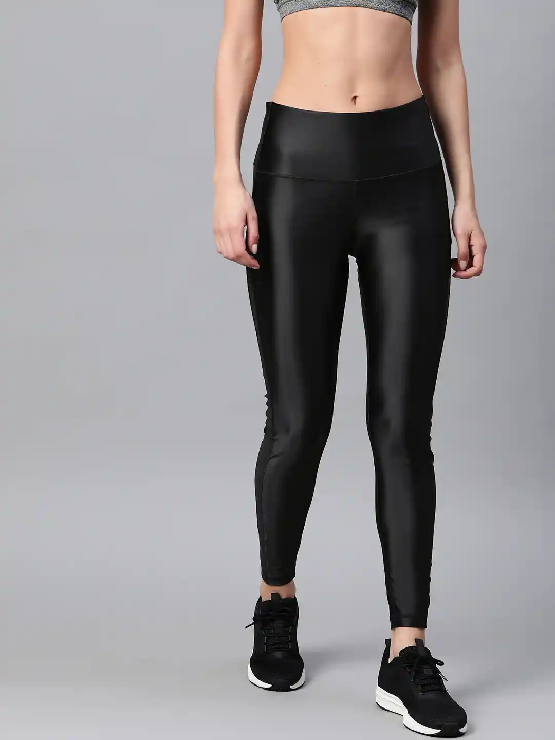 Buy Reebok Women Black Solid Studio Shiny High-Rise Tights