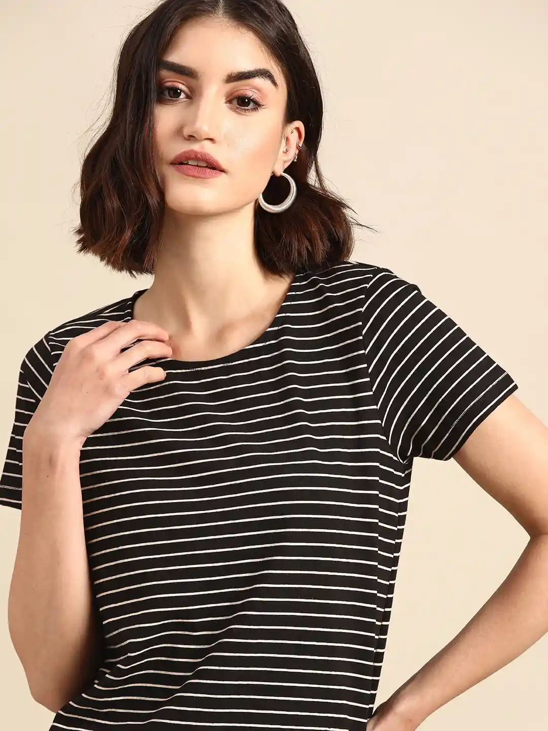 Buy all about you Women Black White Striped T-shirt Tshirts