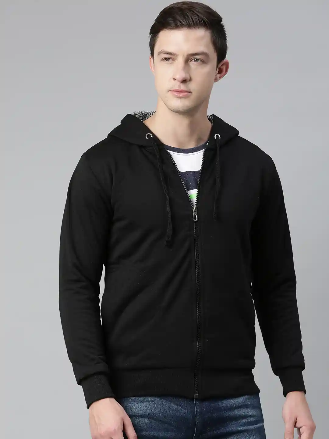 Buy ADBUCKS Men Black Solid Hooded Sweatshirt With Faux Fur Lined