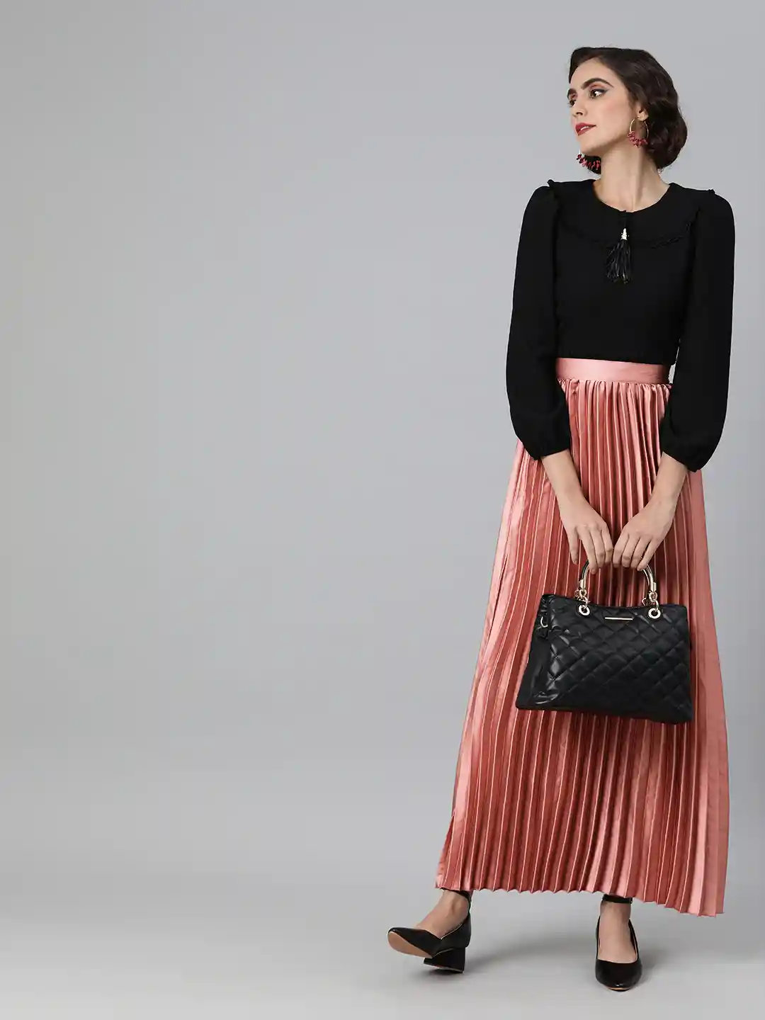 【新品タグ付】Side accordion line pleated skirt Buy plusS Pink Accordion Pleated Maxi Flared Skirt with Sheen