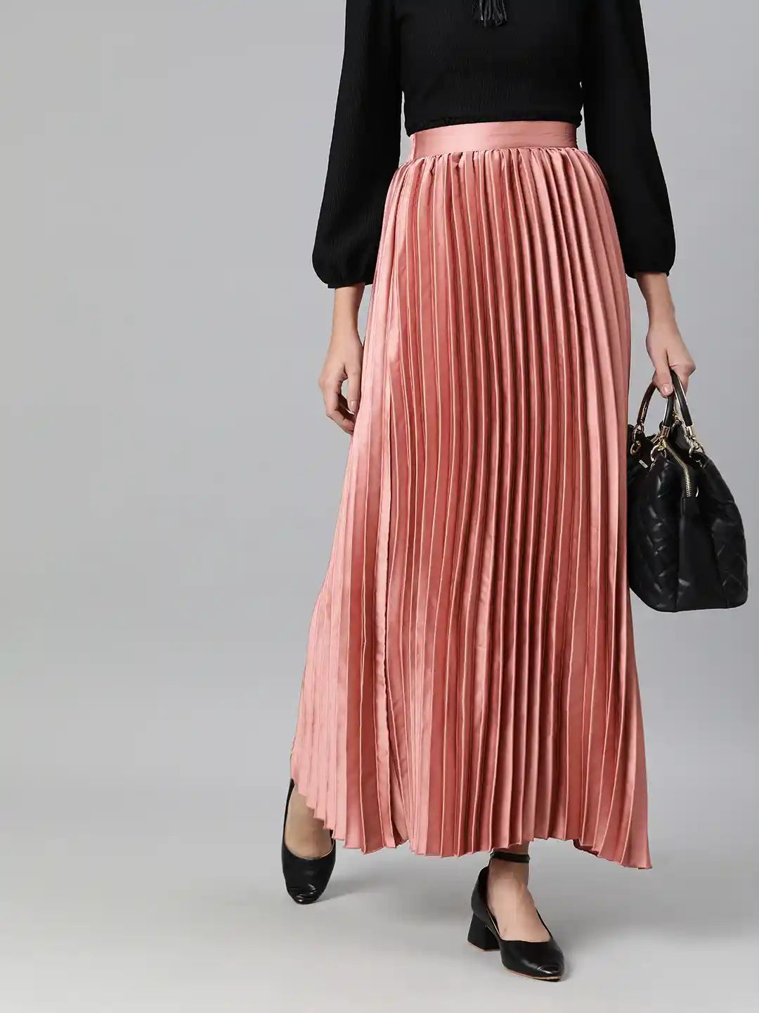 【新品タグ付】Side accordion line pleated skirt Buy plusS Pink Accordion Pleated Maxi Flared Skirt with Sheen