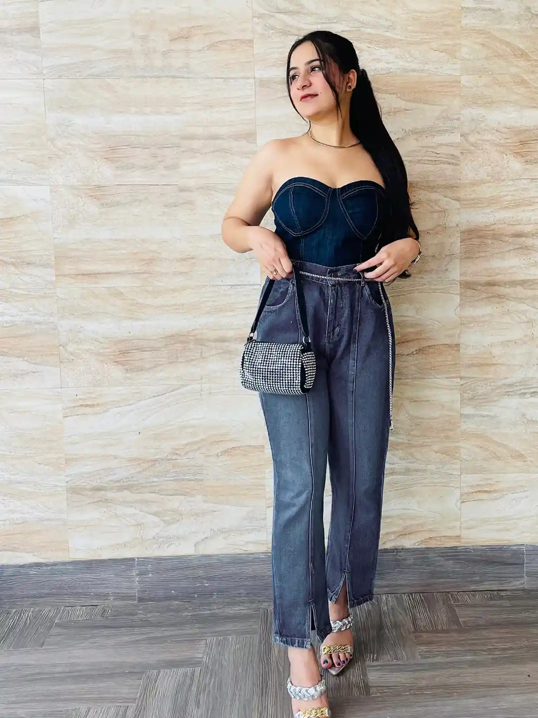 Waist Womens Dress Denim Pants SASSAFRAS Women Blue Regular Fit