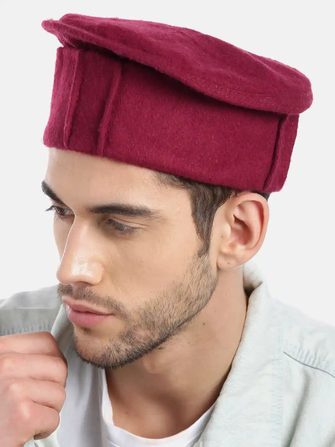 Vastraa Fusion Unisex Maroon Solid Woollen Afghani Pakol Cap